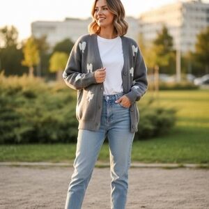 Gray Cardigan with White Accents